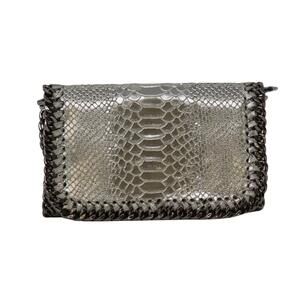 NEW GERMAN FUENTES women's leather snakeskin crossbody clutch bag in pewter